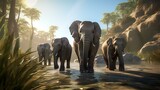 Fototapeta  - Elephants in the jungle of Sri Lanka. 3d render