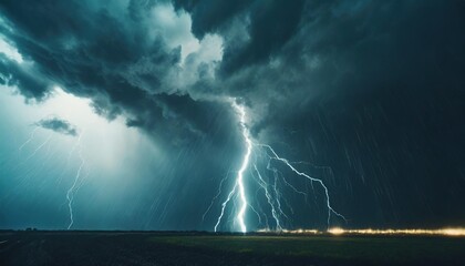 Wall Mural - lightning bolts streaking across the stormy sky weather background