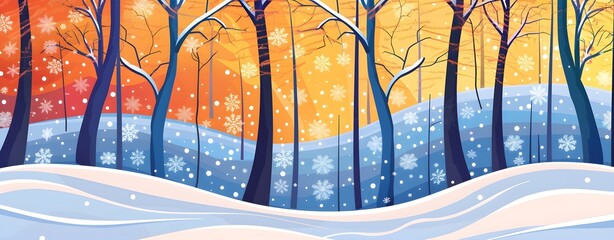 Wall Mural - winter wonderland snow-covered trees forest sunset