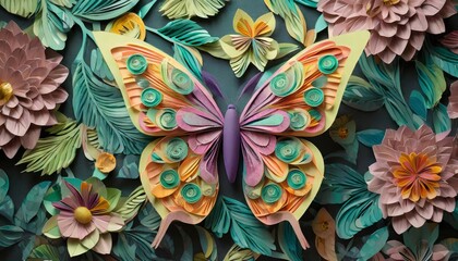 Sticker - paper craft butterfly animal quilling patterns art painting illustration ultra hd wallpaper image