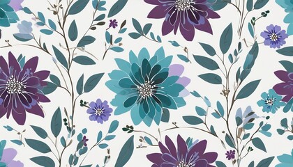 Wall Mural - purple and blue flowers with branches are spread on a white background seamless repeating pattern vector illustration design can be used for packaging gift wrapping paper and cloth