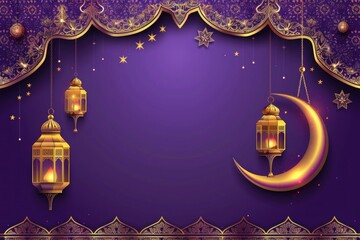 Wall Mural - Illustration design Eid Mubarak purple accessories chandelier.