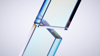 Poster - Abstract animation, 3d render of rotating glass shapes on light background, 4k seamless looped video