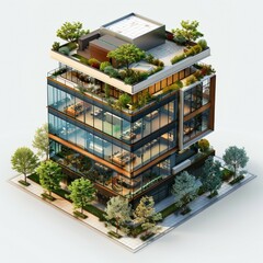 Canvas Print - A tall building with a green roof and a lot of trees