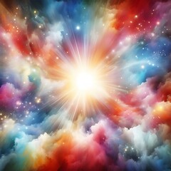 Wall Mural - Vibrant Watercolor Background with Radiant Rainbow Colors
