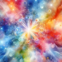Wall Mural - Vibrant Watercolor Background with Radiant Rainbow Colors