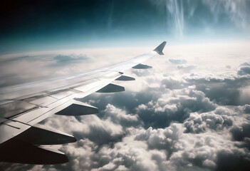 Poster - 'airplane window Cloud sky Looking Background Sky Travel Nature Landscape Light Space White Cloud Beauty Earth Blue Europe Beautiful Natural Day Tourism Weather Air Atmosphere Outdoor Aerial Above'