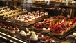 patisserie display filled with elegant French pastries, showcasing the artistry and refinement of pastry craftsmanship.