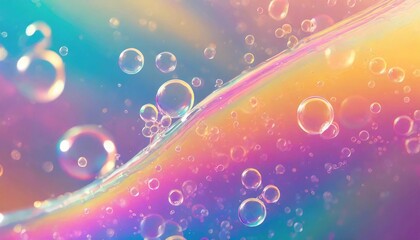 Wall Mural - iridescent colorful abstract background with bubbles fluid texture pastel tones curvy wavy good vibes