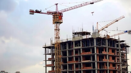 photo of construction site with Tower crane building skyscraper