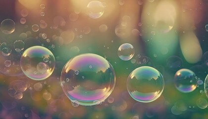 Wall Mural - beautiful floating soap bubbles on natural abstract multicolor background