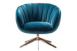 Contemporary swivel chair with a velvet upholstery and metal legs, isolated on solid white background.