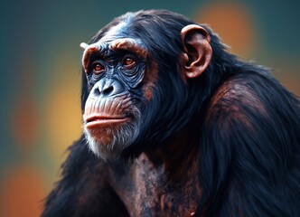 Portrait of a chimpanzee in a zoo. Animal theme.