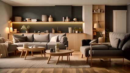 Poster - Furnished Living Room With Large Window Generative AI