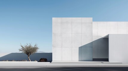 Wall Mural - Sleek modern architecture with clean lines, embodying minimalism and elegance against natural landscapes