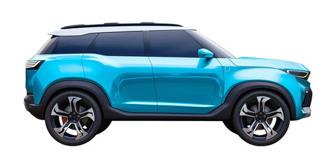 blue SUV car isolated on a transparent or a white background, cut out, PNG