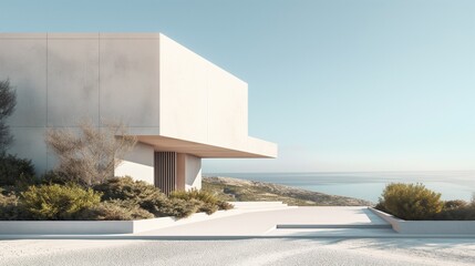 Wall Mural - Sleek modern architecture with clean lines, embodying minimalism and elegance against natural landscapes