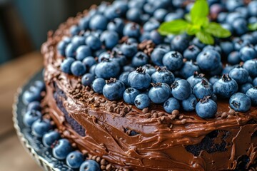Wall Mural - Delicious Chocolate Cake Adorned with Fresh Blueberries