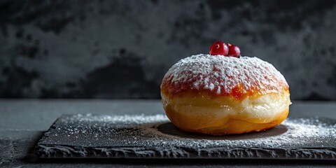 Wall Mural - Gourmet Jelly Doughnut with Powdered Sugar and Berry Topping