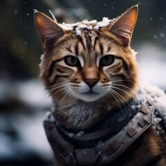 Sticker - Majestic cat with snow on its head looking intently