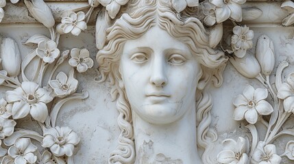 Sticker - Classical Marble Sculpture Detail with Floral Motifs