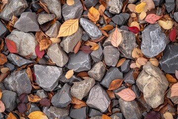 Poster - Autumn leaves scattered on a bed of rocks