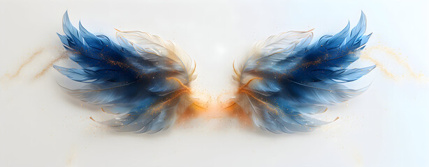 Wall Mural - Angel wings, modern, colorful and arty interpretation of angel mythology, white background. A magic inspiration, beautiful mystic wall art, poster, tattoo template etc.