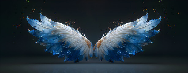 Wall Mural - Angel wings, modern, colorful and arty interpretation of angel mythology, black background. A magic inspiration, beautiful mystic wall art, poster, tattoo template etc.