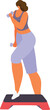 Plussize woman exercising, lifting weights, engaging fitness. Curvy female character workout, healthy lifestyle graphic. Fitness motivation illustration, overweight woman active gym exercise