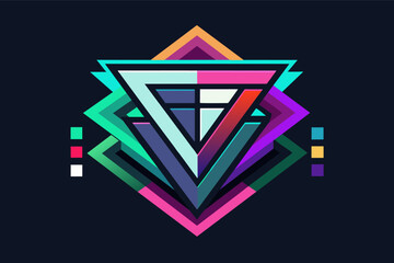 Poster - A glitch-inspired logo with overlapping geometric shapes and a neon color palette, representing digital creativity