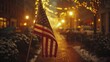 Patriotic symbol of USA fluttering against evening celebration lights