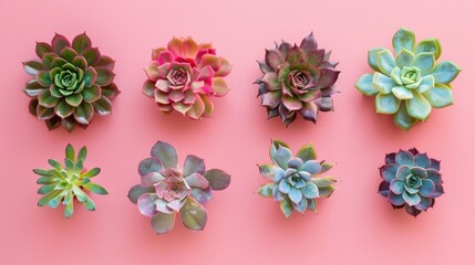 Sticker - Succulents arranged against a pink backdrop, offering copy space for text. Ai Generated.