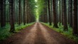 A forest pathway lined with trees, each displaying an ombre effect from roots to tips, shifting from earthy browns to vibrant greens ai_generated