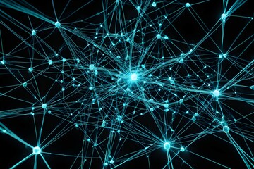 Poster - A blue and white image of a network of lines and dots