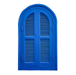 An old blue wooden window closed on a white background 
