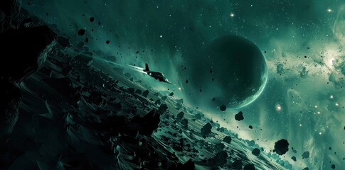 Sticker - spacecraft exploring celestial vistas in the cosmos. awe-inspiring space exploration concept.