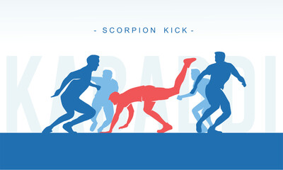Wall Mural - premium editable vector file of kabaddi player in a game performs scorpion kick best for your digita