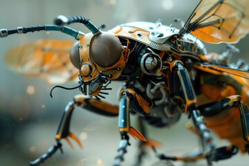 Canvas Print - A cyborg with insect-like characteristics, featuring compound eyes and articulated limbs --ar 3:2 Job ID: d721ac93-cb44-4316-aeaf-a3f4bc898128