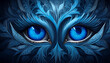 Intense blue eyes illustration on dark background