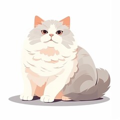 flat illustration of cute pleasant cat, friendly character, white background 