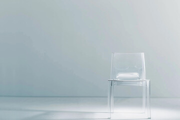 Wall Mural - A transparent plastic desk chair offering modernity against a white backdrop.
