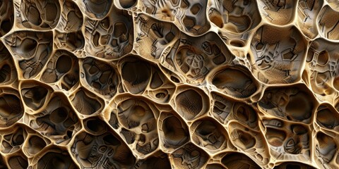 Close-up of a textured surface resembling honeycomb patterns in earthy tones.