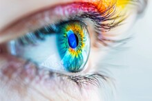 Captivating Artwork: A Vibrant Eye With A Mesmerizing Rainbow-colored Iris. A Kaleidoscope Of Vision And Beauty.