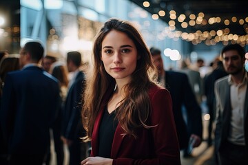 Poster - a woman standing in front of a crowd of people