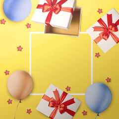 Wall Mural - Colorful birthday balloons and gift box