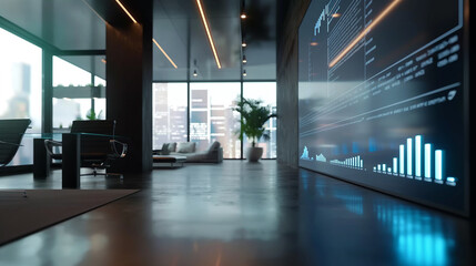 Poster - business data statistics virtual hologram display in modern office, business sales growth stats, business data analysis 
