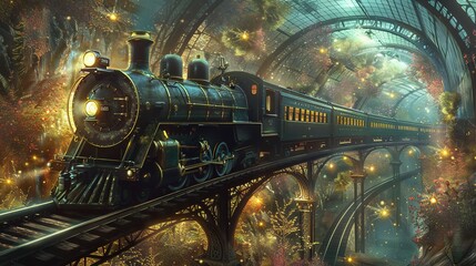 Wall Mural - A dream of a journey on a train that travels through different dimensions and times --ar 16:9 Job ID: 1eb5606c-4fb8-48e2-b981-eedd500f5131