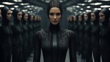 Futuristic Woman with Clones in a Sci-fi Setting