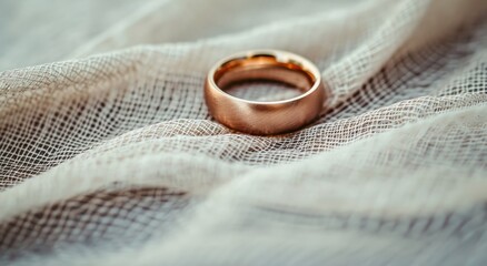 Poster - Close-up of a wedding band on elegant fabric