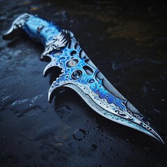 Close-up of a Decorative Knife on a Wet Surface